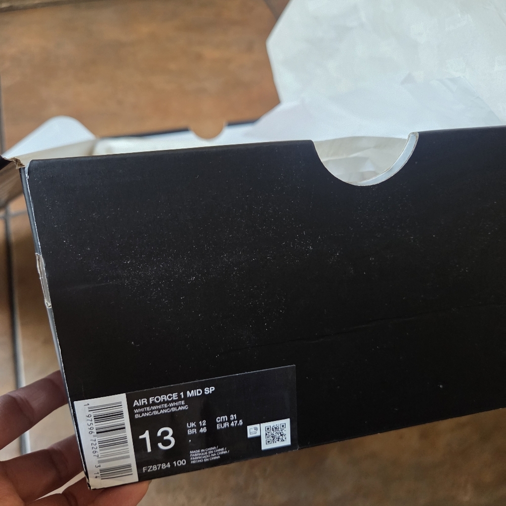Supreme × Nike Air Force 1 Mid SP White FZ8784 100 Size 13 - Picture 3 of 7